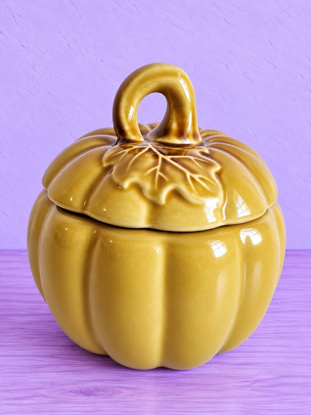 Pumpkin Squash Ceramic Dish Lidded Container Candy Fall Halloween Yellow 5.5"